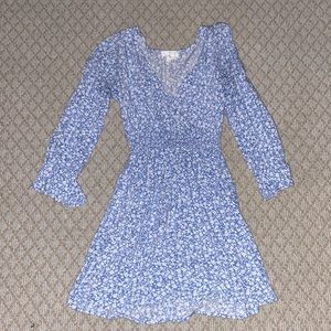 blue floral long sleeve dress